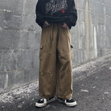 Solid Baggy Wide-Leg Cargo Pants