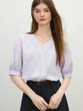 Women Classic Effortless Summer V-Neck Linen Shirt