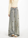 Cool Vintage American Puppy Embroidered Wide Jeans