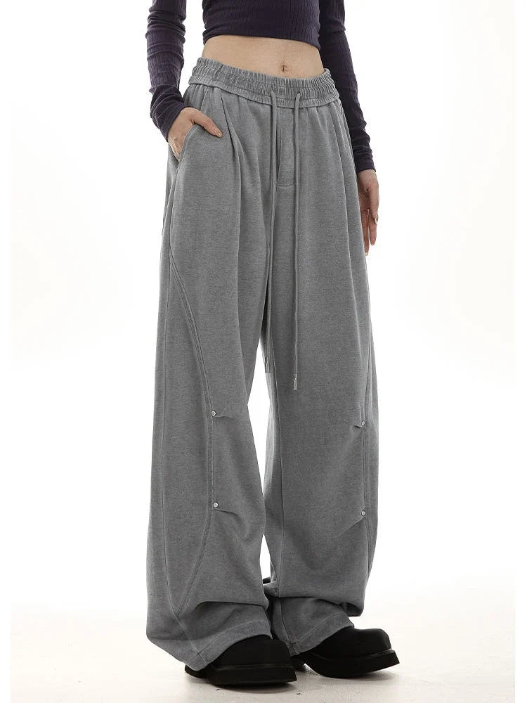 American Streetwear Vintage High Waist Lace-Up Sweatpants
