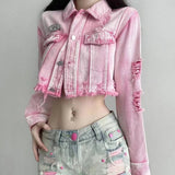 Pink Ripped Hip Hop Short Denim Jacket