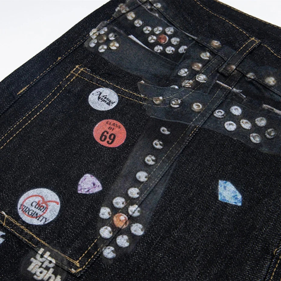 Vintage Graphic Baggy Blue Jeans