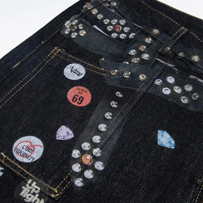 Vintage Graphic Baggy Blue Jeans