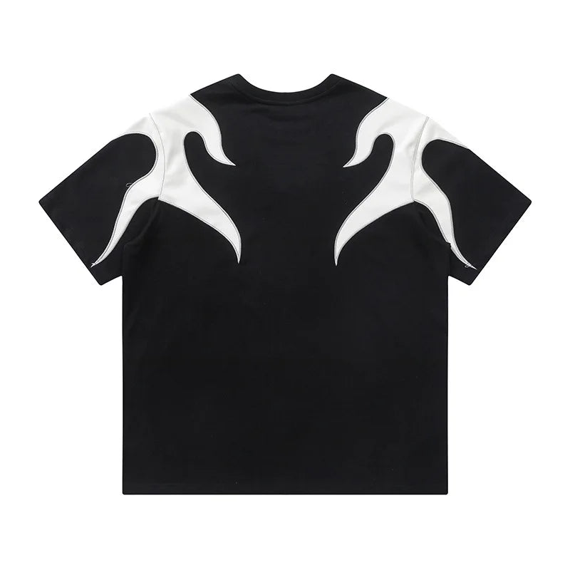 Flame Embroidered Patchwork T-Shirt