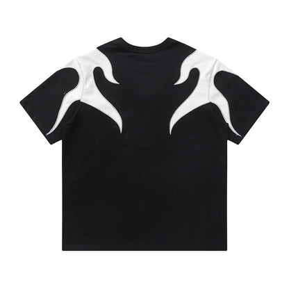 Flame Embroidered Patchwork T-Shirt