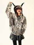 Women American Style Doberman Print Hooded Sweatshirt