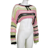 Y2K Hollow Striped Gothic Crop Sweater
