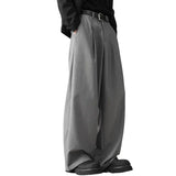 Gray Wide Leg Pleated Suit Pants