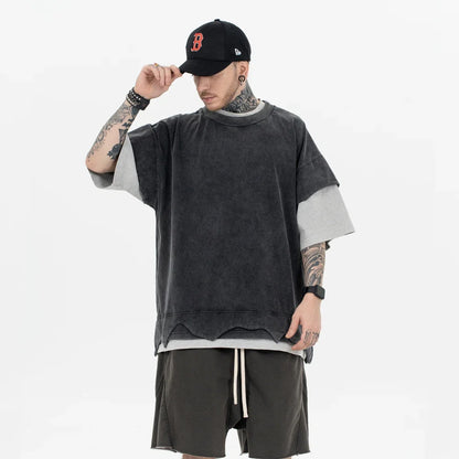 Vintage Patchwork Ripped Sleeve T-Shirt