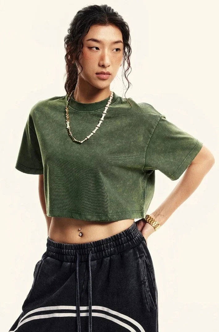 Women's Washed Stitching Crop Top