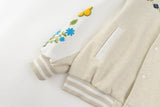 Retro Flower Embroidery Baseball Varsity Jacket