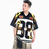 Streetwear Flame Graphic Mesh Jersey Sport T-Shirt