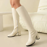 Women Vintage High Heels Knee Leather Boot
