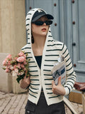 Y2K Striped Wool Blend Hooded Cardigan