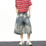 Streetwear Comfort Flame Wash Wide Leg Denim jorts