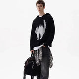 Colorful Japanese Cat Print Knit Hoodie