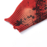 Flattering Distressed Ripped Red Ink Splashing Sweater