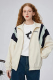 Warm Color Block Stand Collar Windbreaker Jacket
