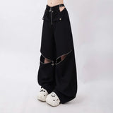 Black Cargo Zipper Design High Pants