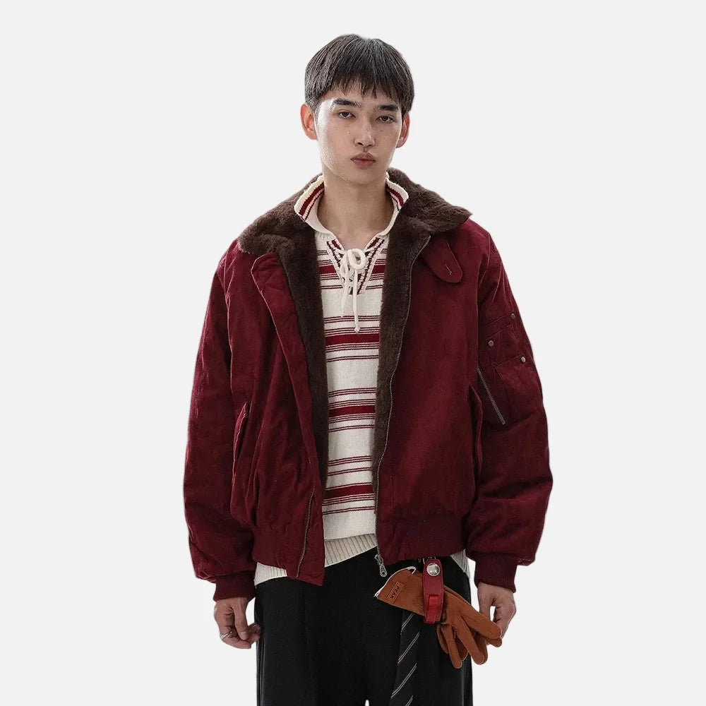 Breathable Quilted Solid Color Bomber Fur Jacket