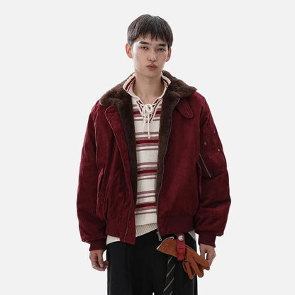 Breathable Quilted Solid Color Bomber Fur Jacket