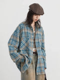 Women Streetwear Cool Color Blocked Grid Chic Cotton Shirt
