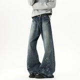 Streetwear Ink Splash Wide Leg Washed Denim Jeans
