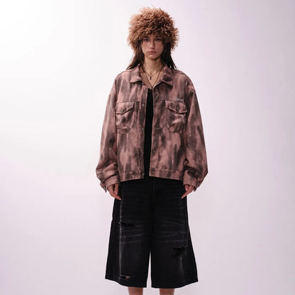 Y2K Unisex Colorful Retro Tie Dye Suede Denim Jacket