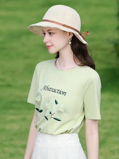 Green Flower Embroidered T-shirt