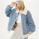 Sweet Blue Plush Lady Short Denim Jacket