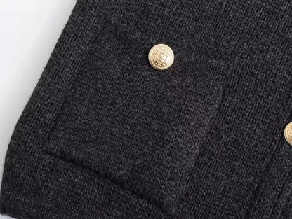 Golden Buttons Knitted Cardigan Sweater