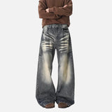 Vintage Moustache Effect Washed Wide Jeans