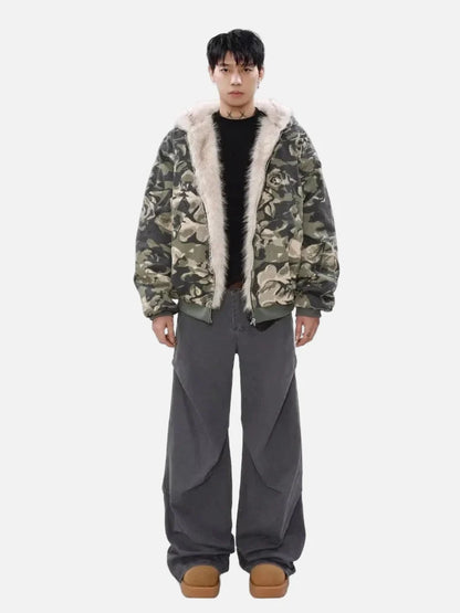 Warm Camouflage Faux Fur Hooded Parka Jacket