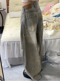 Streetwear Casual Vintage Grey High Waist Wide Jeans