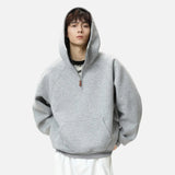 Heavyweight Ribbed Solid Color Half Zip Hoodie