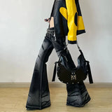 Vintage Black Retro Wide Leg Jeans
