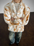Winter Tie-Dye Stand-Collar Faux Fur Jacket