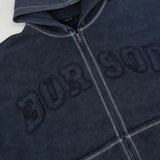 Washed Plush Embroidered Zip-Up Hooded Sweatshirt