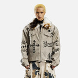 Vintage Distressed Quilted Letter Print Jacket