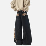 Streetwear Leopard Print Patchwork Wide Leg Jeans