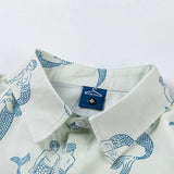 Mermaid Printed White Oversized Button-Up Shirt