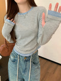 Vibrant Striped Long Sleeve Round T-shirt