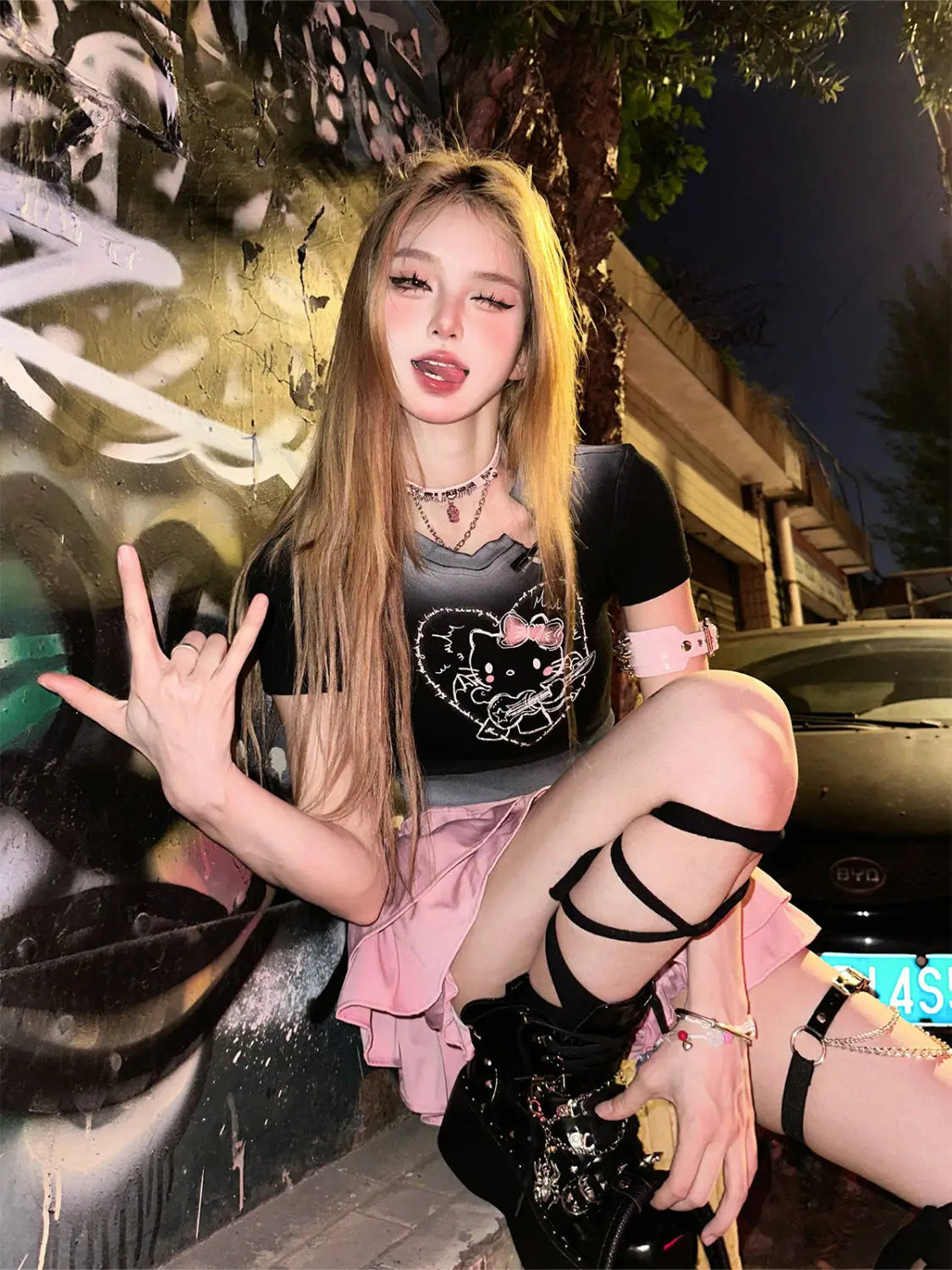 Y2K Kitty Underground Skirt & Top