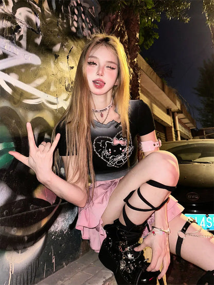 Y2K Kitty Underground Skirt & Top