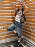 Streetwear Washed Punk Rivets Denim Jorts