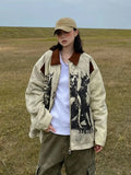 Streetwear Vintage Cartoon Print Oversized Jacket