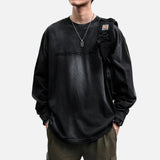 Japanese Style Letter Print Distressed Sweatshirt