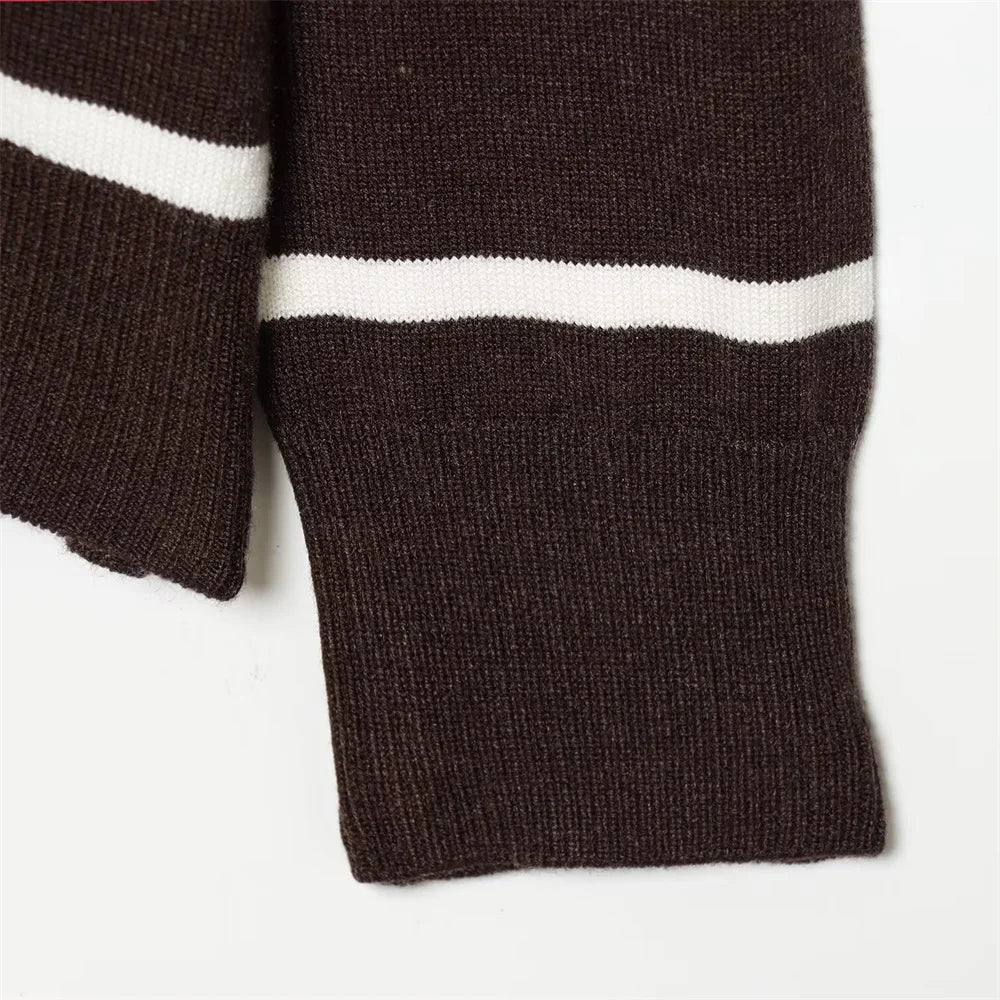 Academy Style Retro Striped Knit Polo Sweater