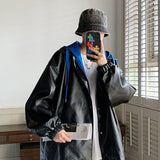 Solid Color Hooded Leather Jacket