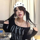 Gothic Letter Print Irregular Crop T-Shirt